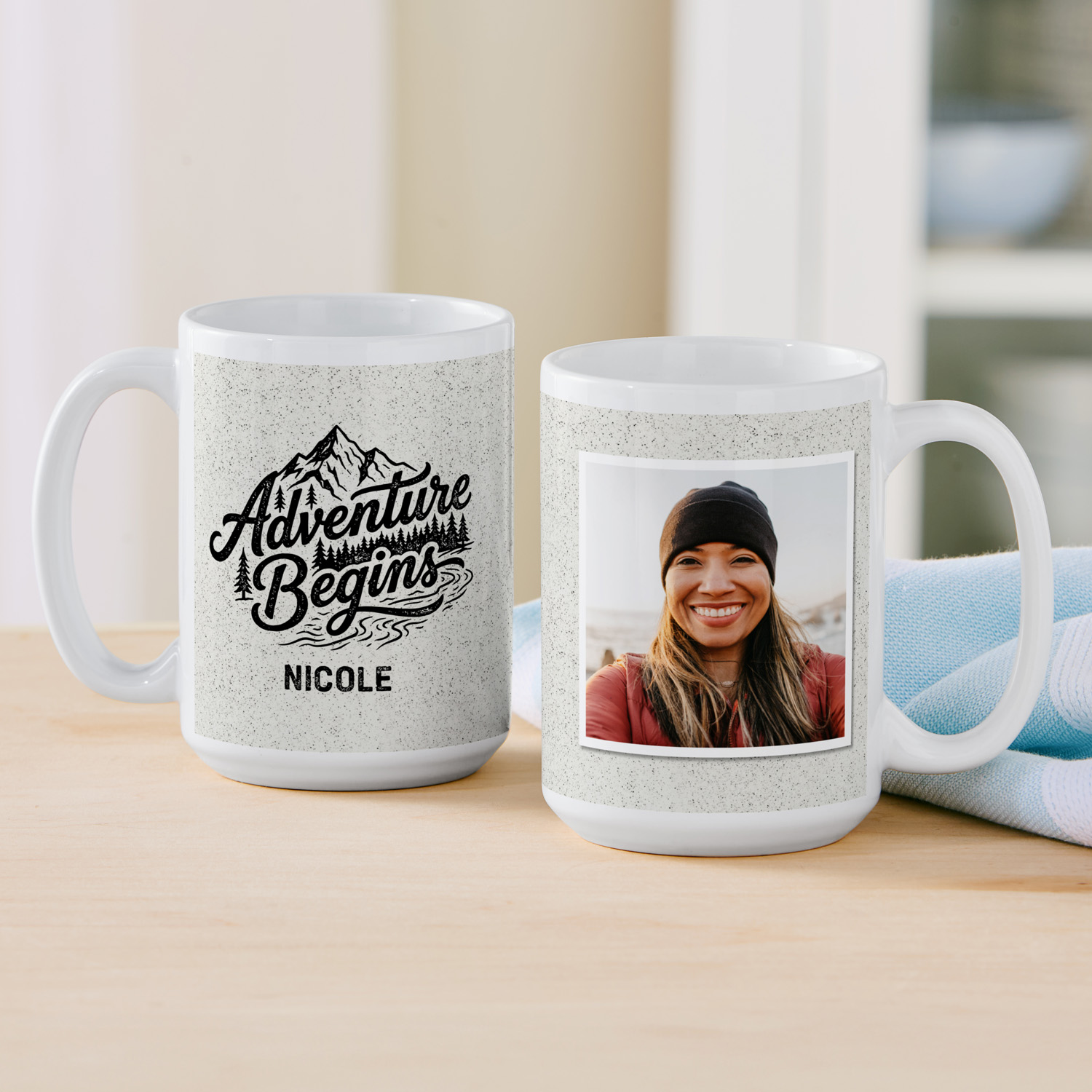 Adventure Begins Speckled Photo Mug