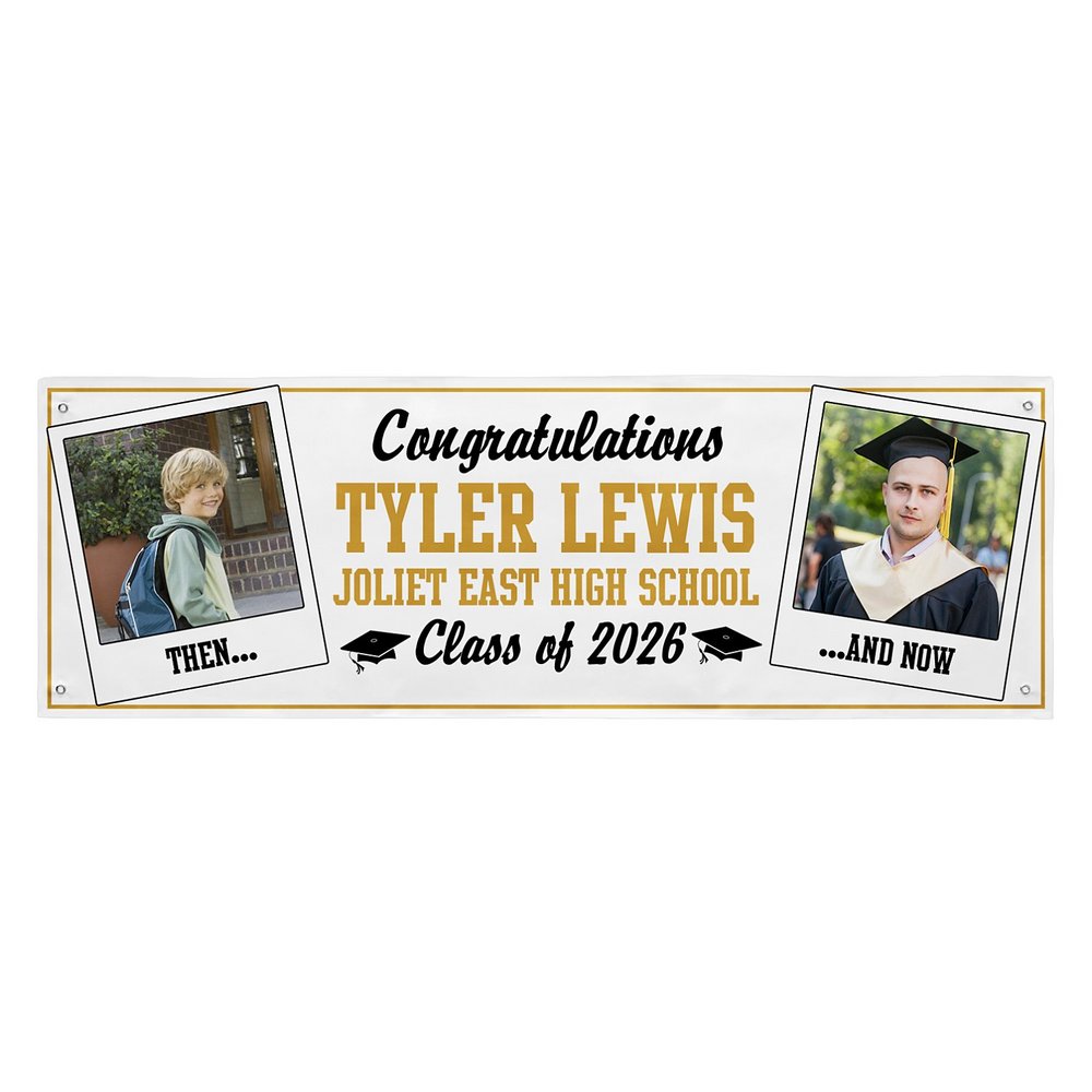 How Time Flies Graduation Photo Banner - 8 ft - Gold