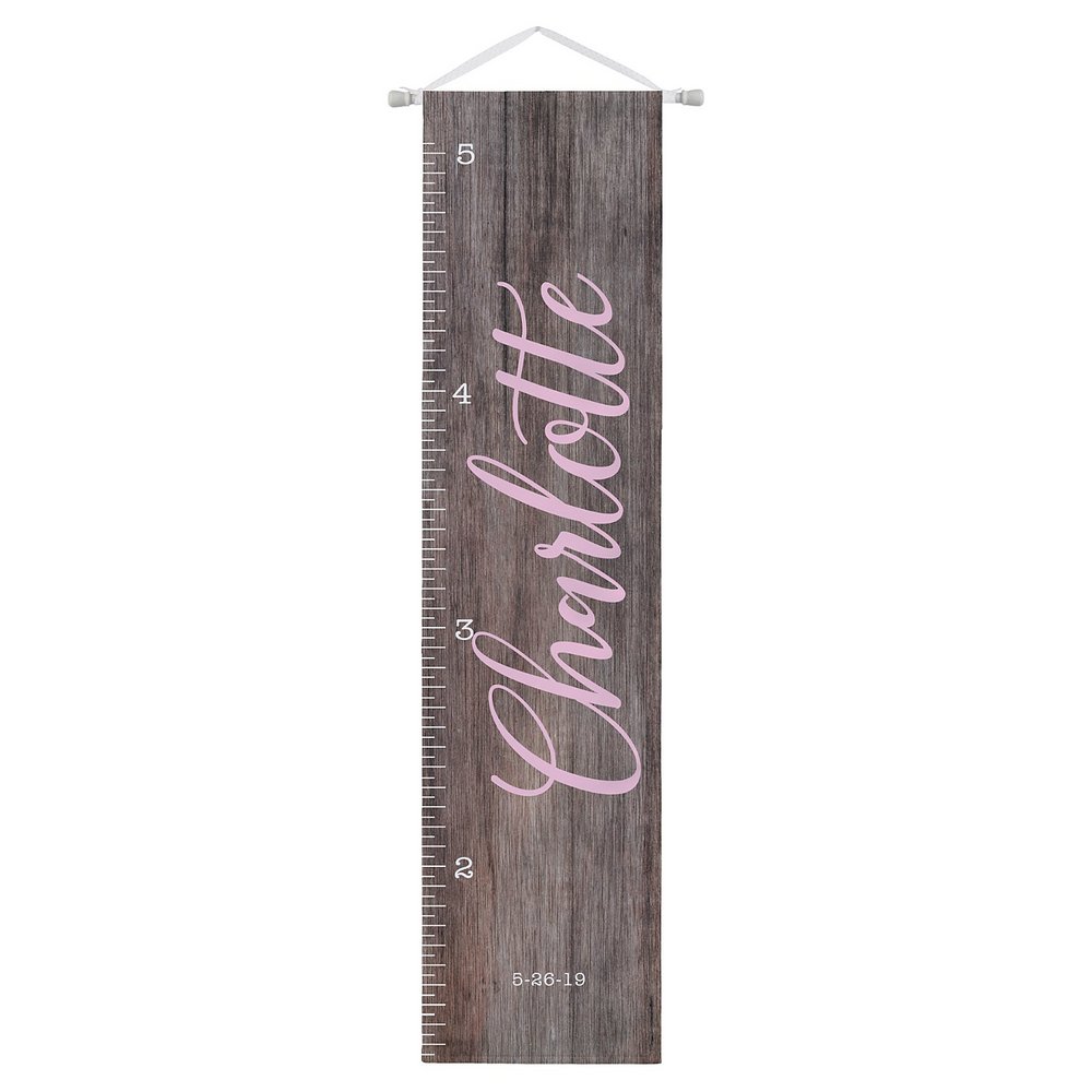 Rustic Kids Growth Chart - Brown w/Pink Name