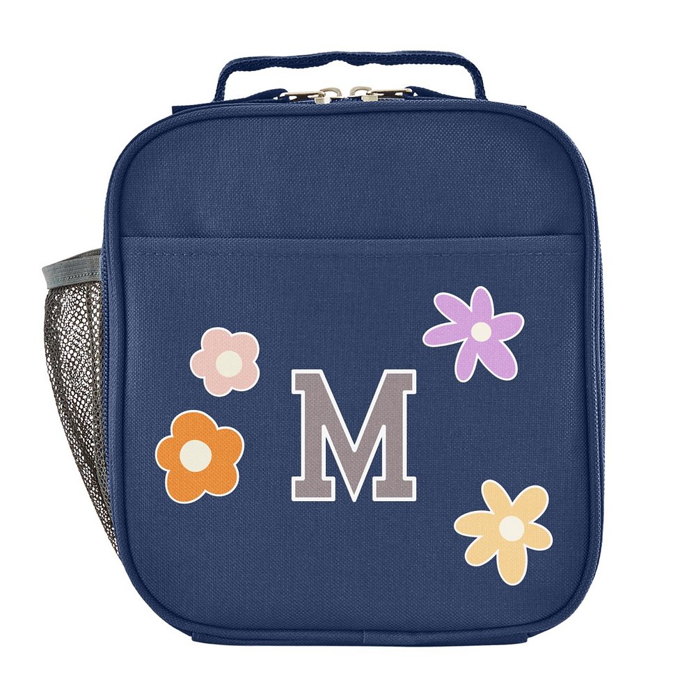 Decal + Monogram Navy Lunch Box - Flowers - Gray