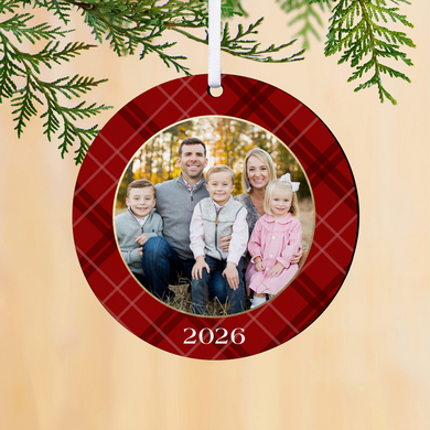 Pretty Plaid Photo Round Ornament
