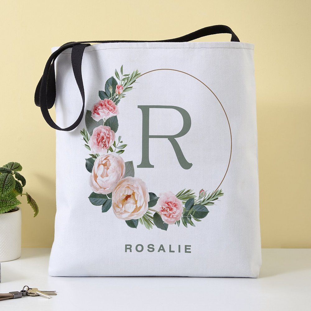 Floral Ring Monogram Tote Bag