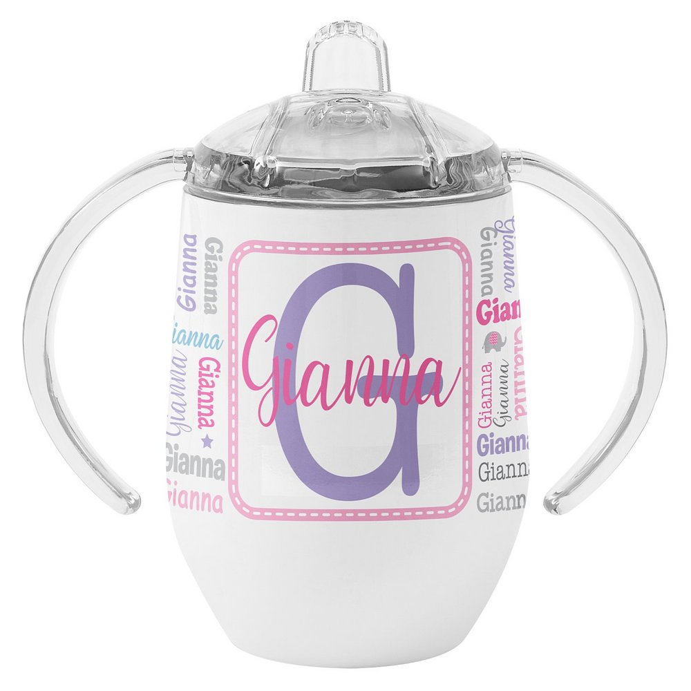 Collage Name Sippy Cup - Pink