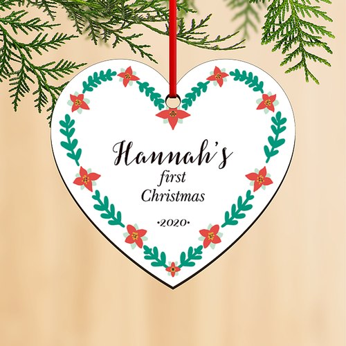 Poinsettia Heart Personalized Ornaments