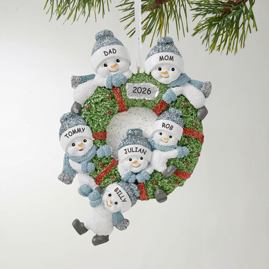 The Original Snow Buddies™ Festive Family Personalized Wreath Ornament
