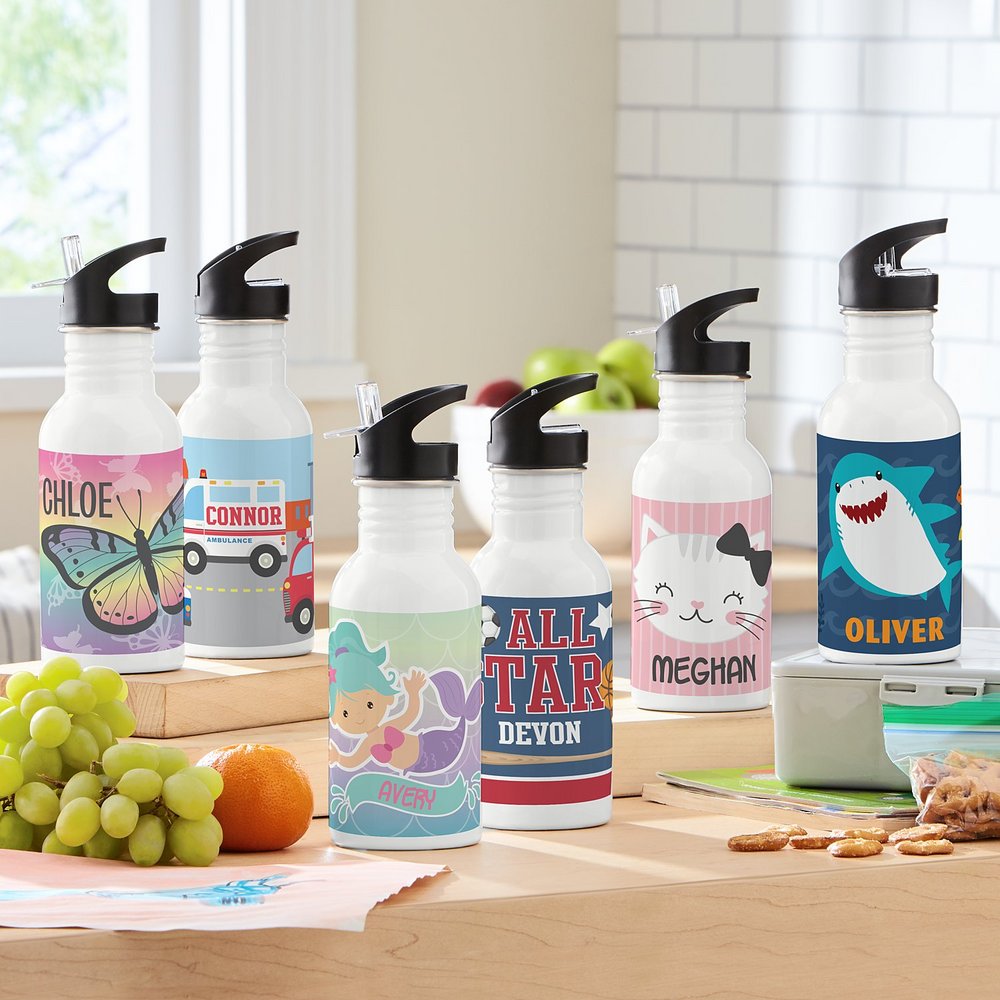 Whimsical Graphic Personalized Water Bottles