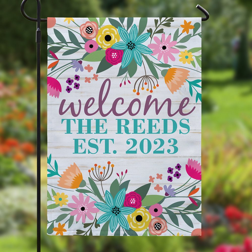Vibrant Floral Personalized Garden Flag