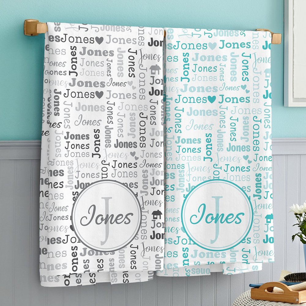 Personalized Family Name Collage Bath Towels