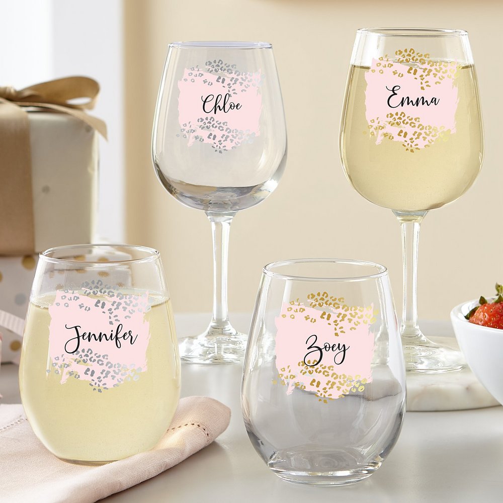 Glistening Leopard Personalized Wine Glass