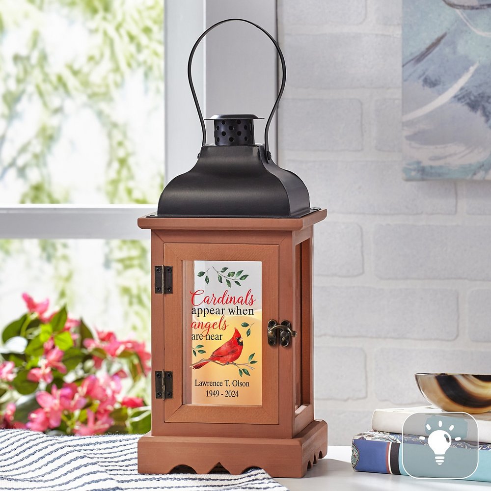 Cardinals Appear Memorial LED Personalized Lantern
