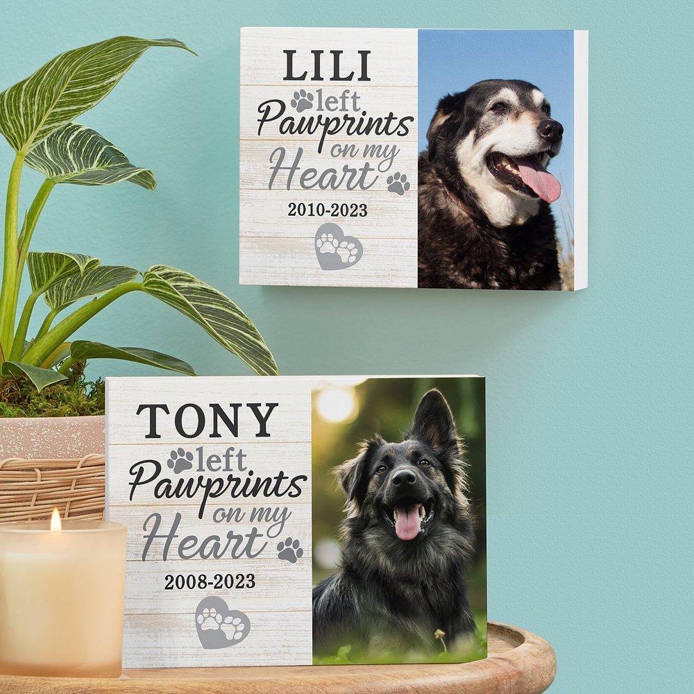 Heart-to-Paw Pet Photo Memorial Personalized Wood Block