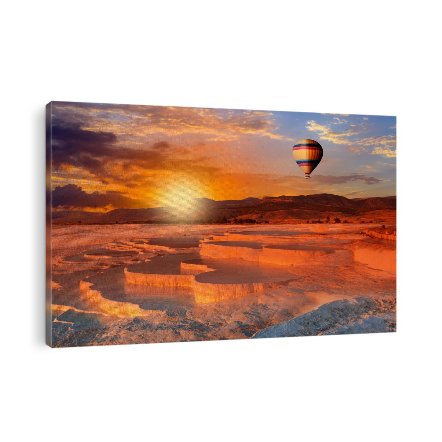 beautiful sunrise and Natural travertine pools and terraces, Pamukkale, Turkey 