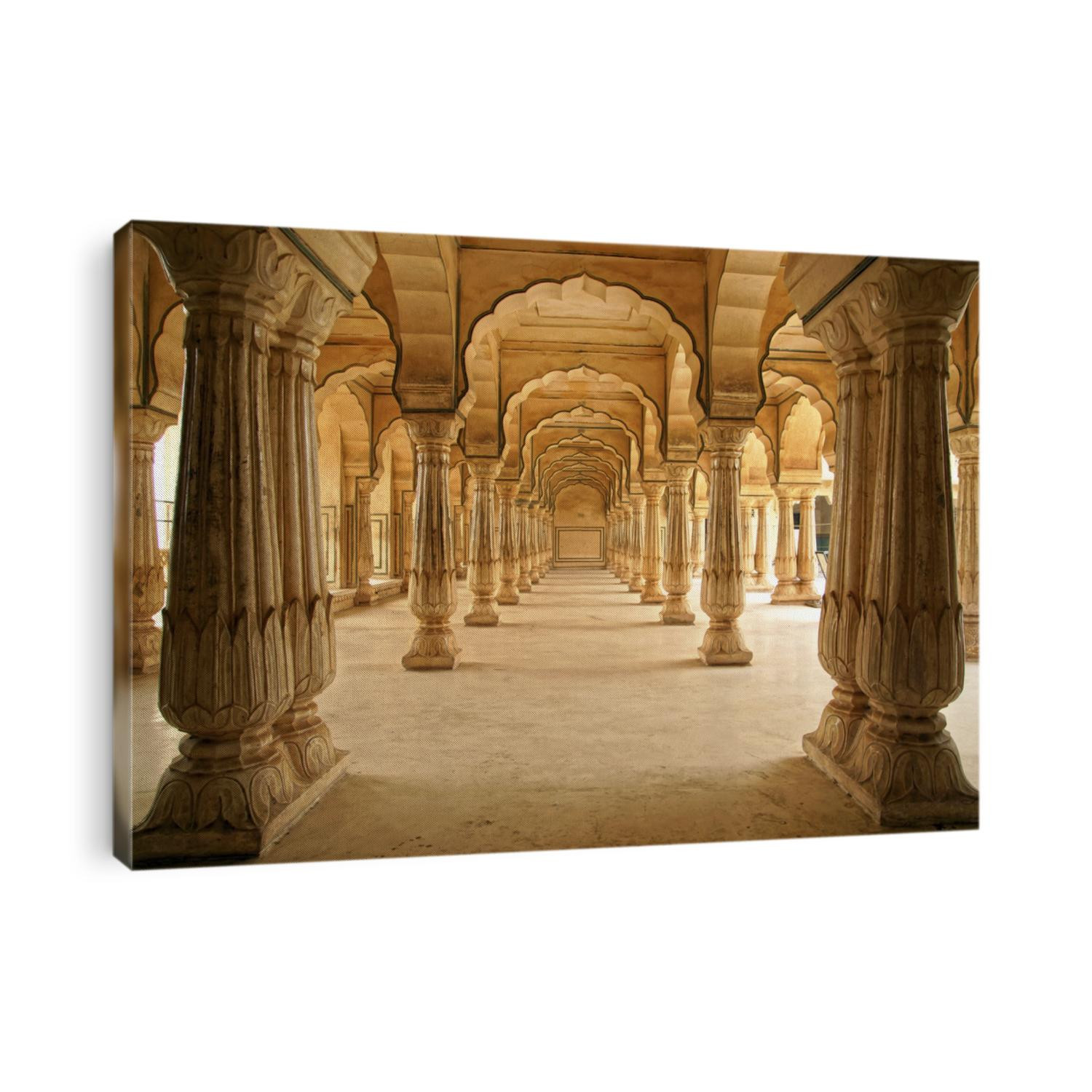 Columned hall of Amber fort. Jaipur, India