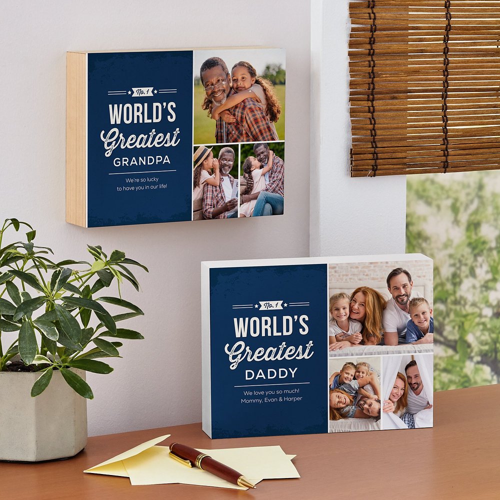 #1 Dad Photo Message Personalized Wooden Block