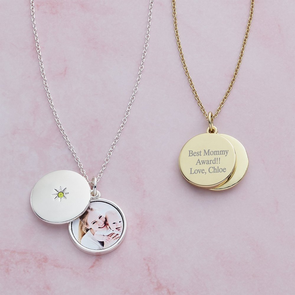 Sliding Locket Personalized Birthstone Photo Pendant