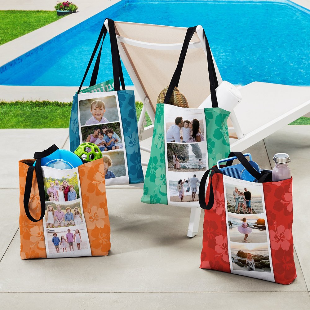 Tropical Flowers Personalized Photo Tote Bag