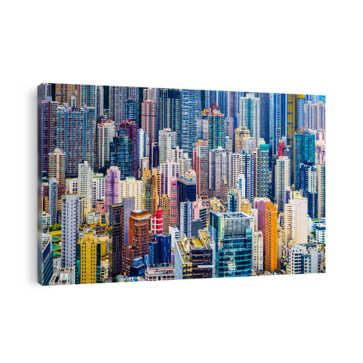 Hong Kong, China dense cityscape of office buildings.