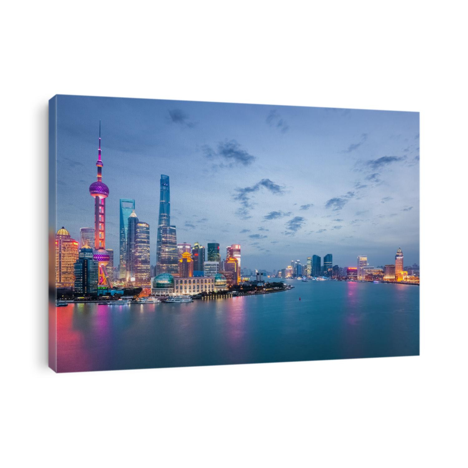 shanghai in nightfall, beautiful metropolitan cityscape , China 