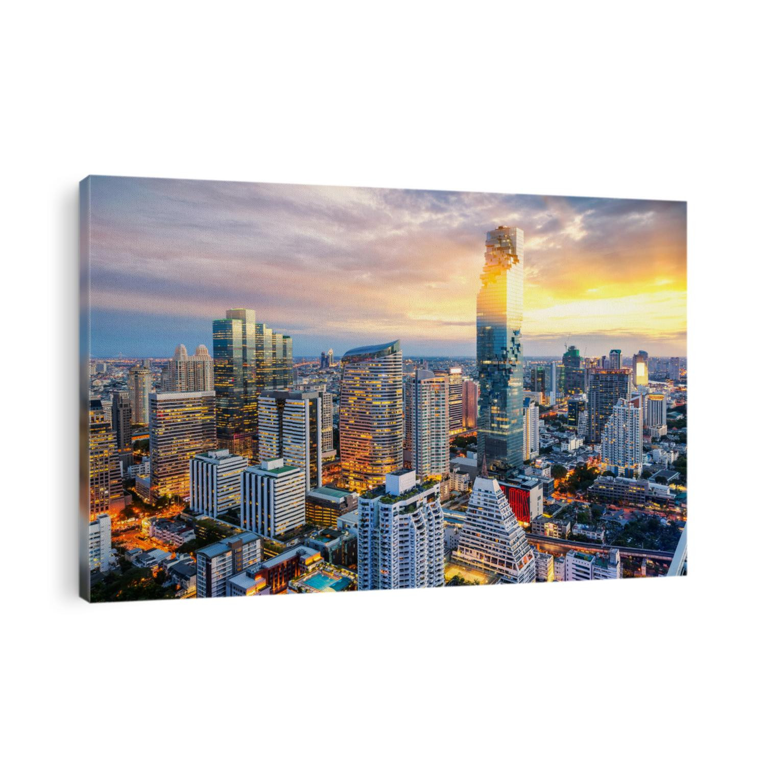 Bangkok city at sunset, Mahanakorn tower, Silom area, Thailand