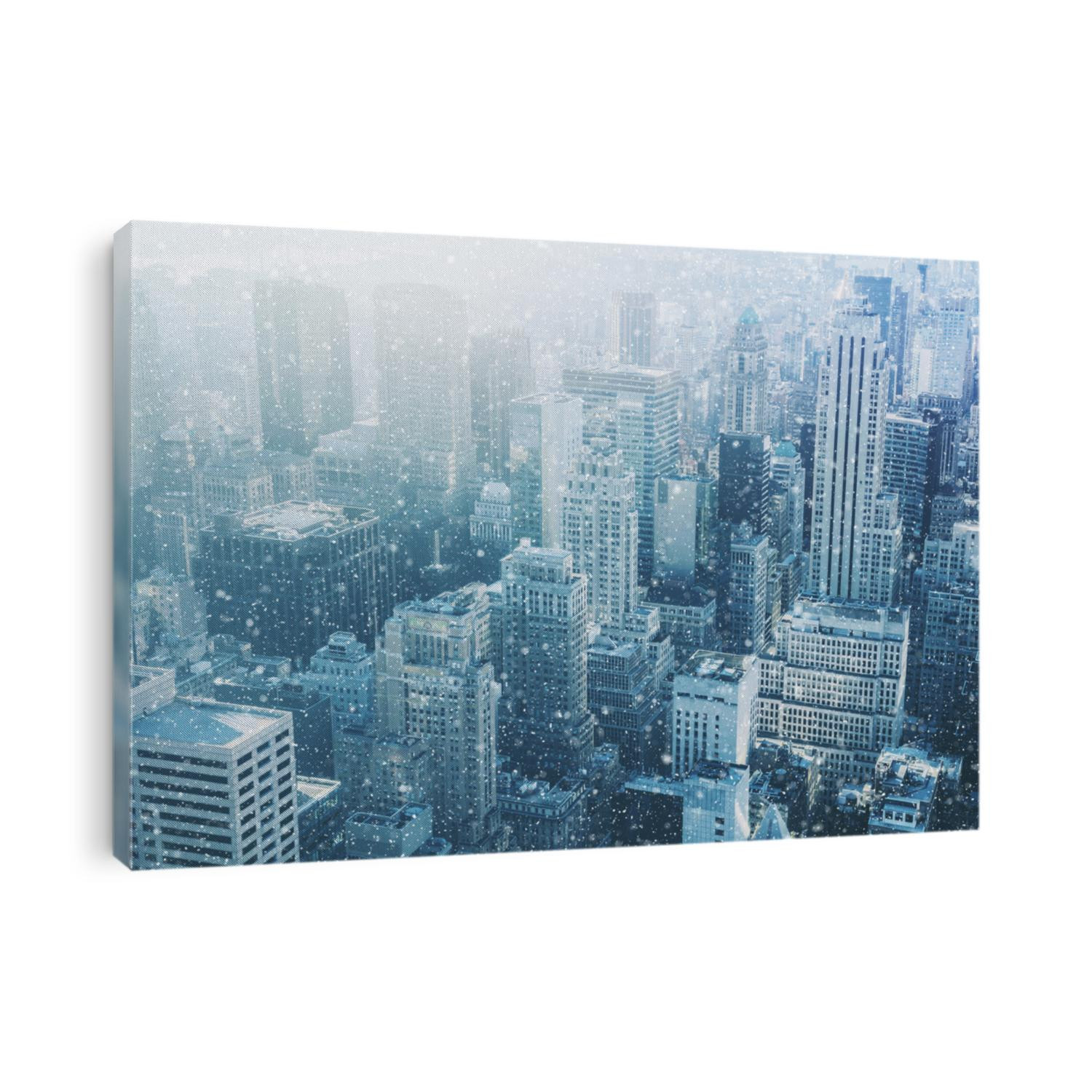 Snow in New York City - fantastic image,  skyline with urban skyscrapers in Manhattan, USA