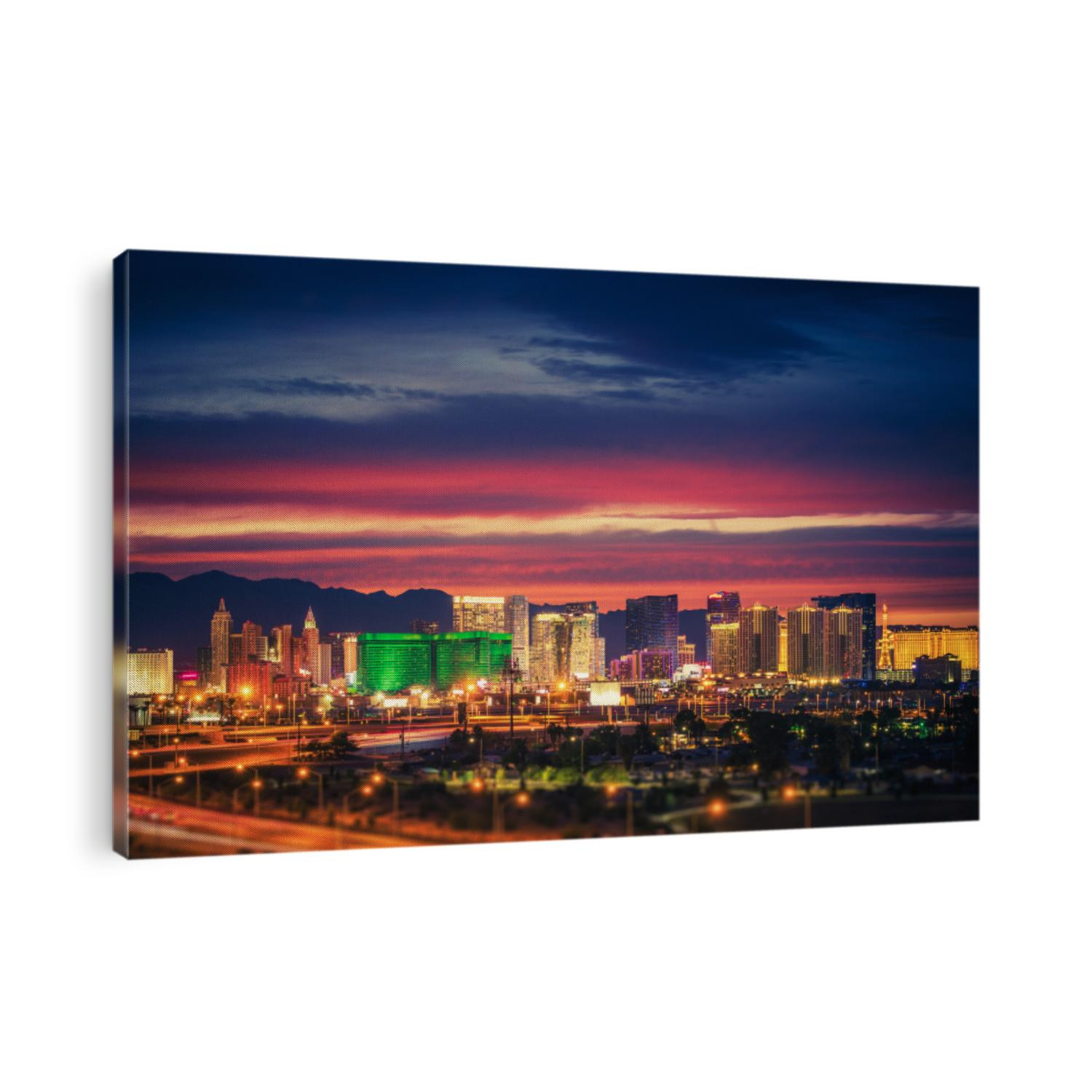 City of Las Vegas Skyline at Scenic Dusk. Colorful Lights of the World Famous Sin City. Nevada, United States.