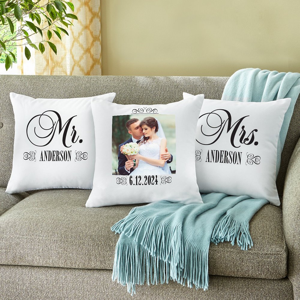 Newlywed Photo Personalized Throw Pillow - Set of 3