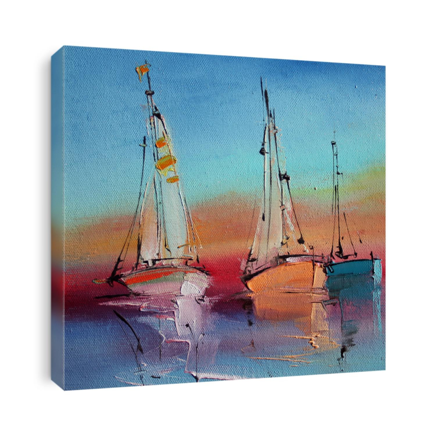 Beautiful boats sailing in the morning,artistic oil painting on canvas.