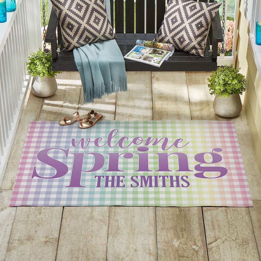 Colorful Gingham Personalized Oversized Outdoor Mat