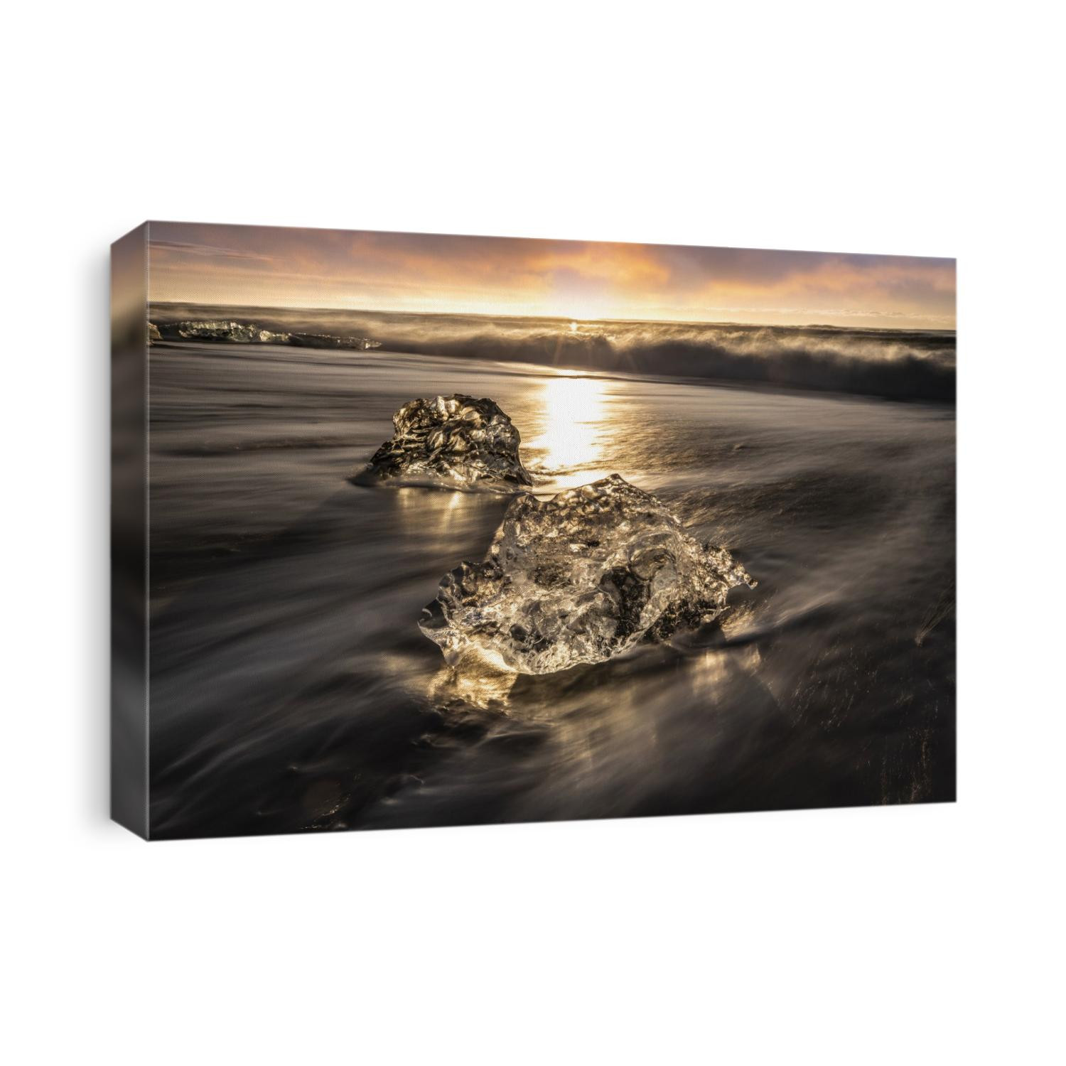 Small icebergs on the beach by Jokulsarlon lagoon, Iceland