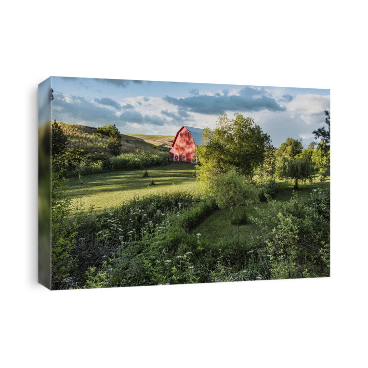 Beautiful red barn and garden in the Palouse, Washington