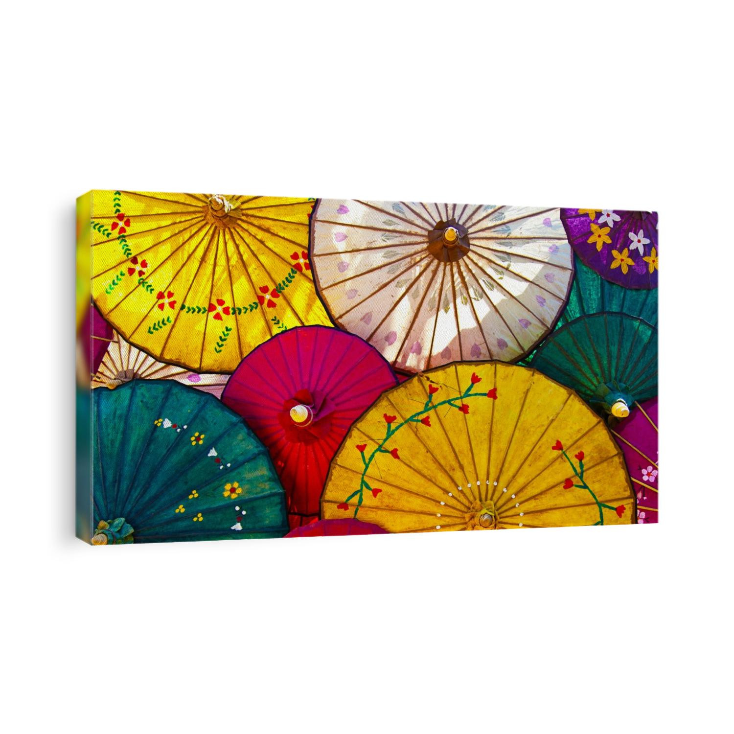 Colorful hand painted paper umbrellas in Inle Lake, Burma