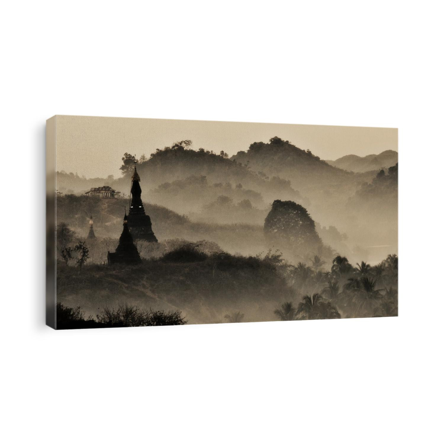 Misty sunrise in the hills of Mrauk, Myanmar