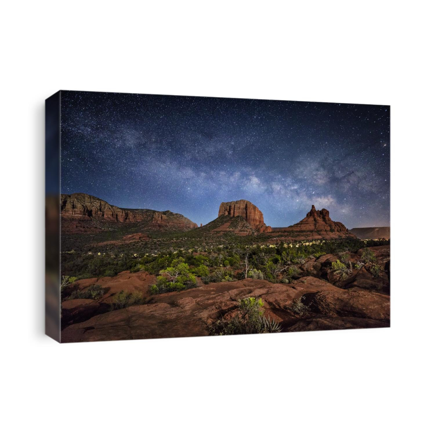 Milky Way and moonlight on the red rocks of Sedona, Arizona