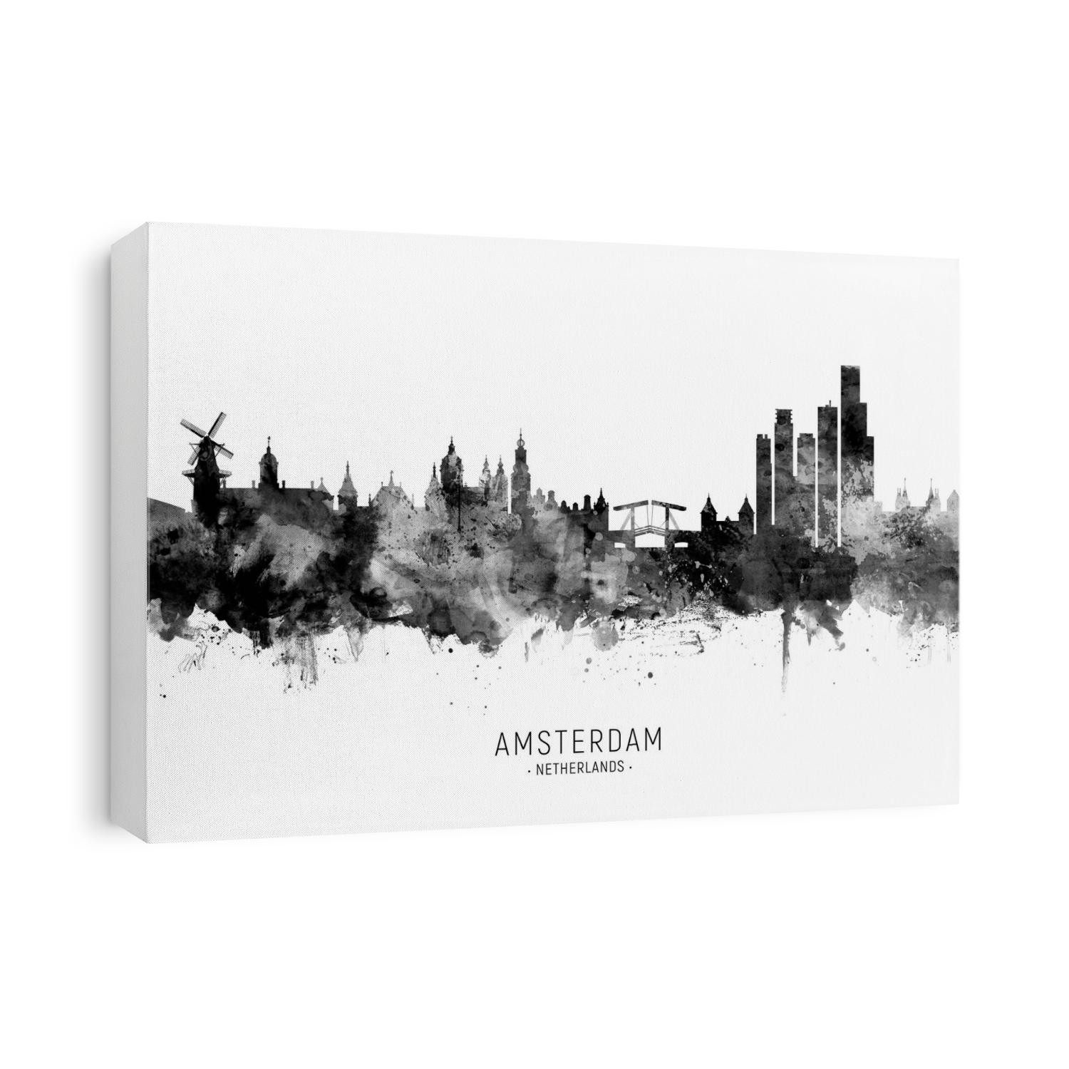 Watercolor art print of the skyline of Amsterdam, The Netherlands