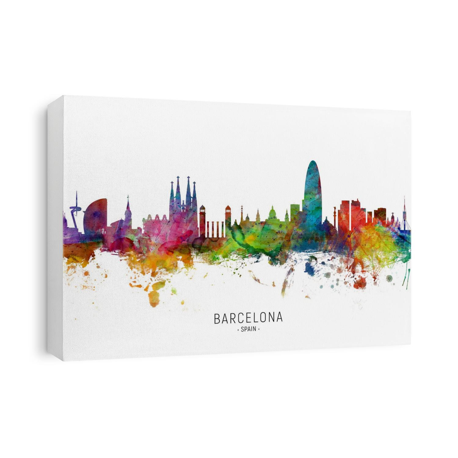 Watercolor art print of the skyline of Barcelona, Spain