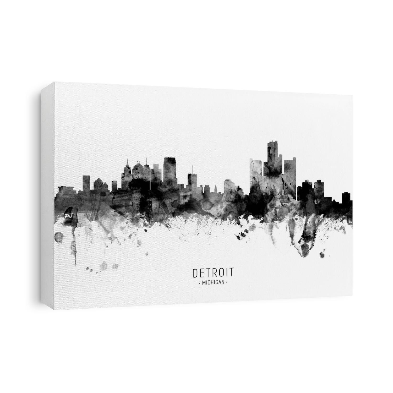 Watercolor art print of the skyline of Detroit, Michigan, United States