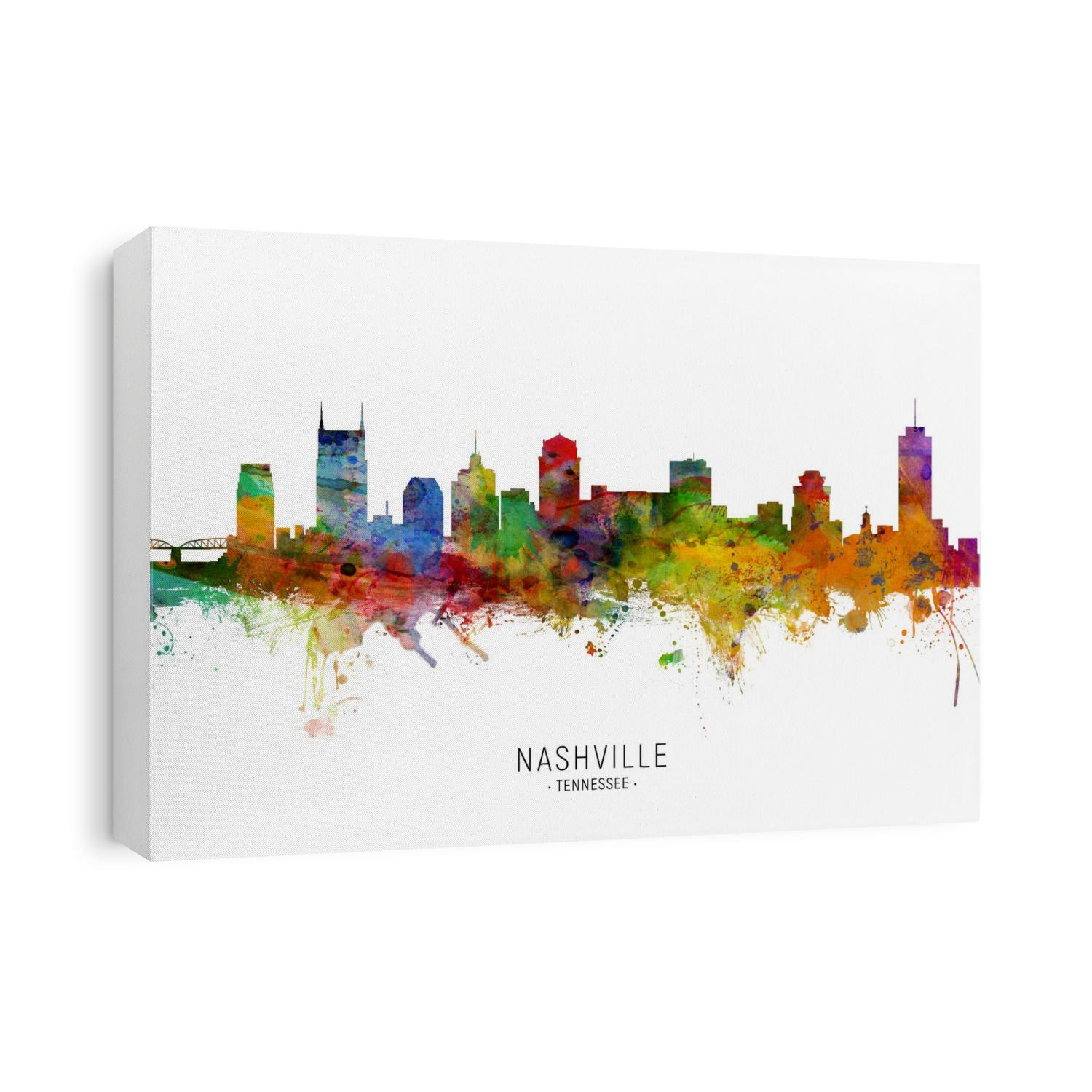 Watercolor art print of the skyline of Nashville, Tennessee, United States