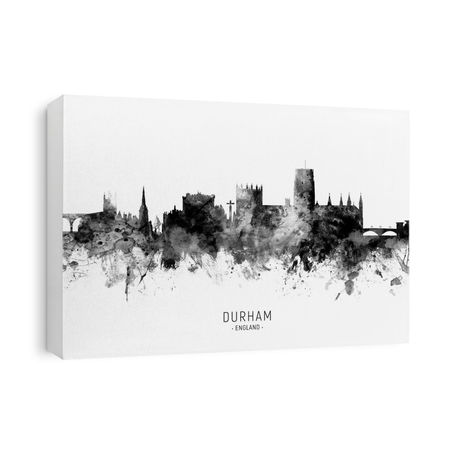 Watercolor art print of the skyline of Durham, England