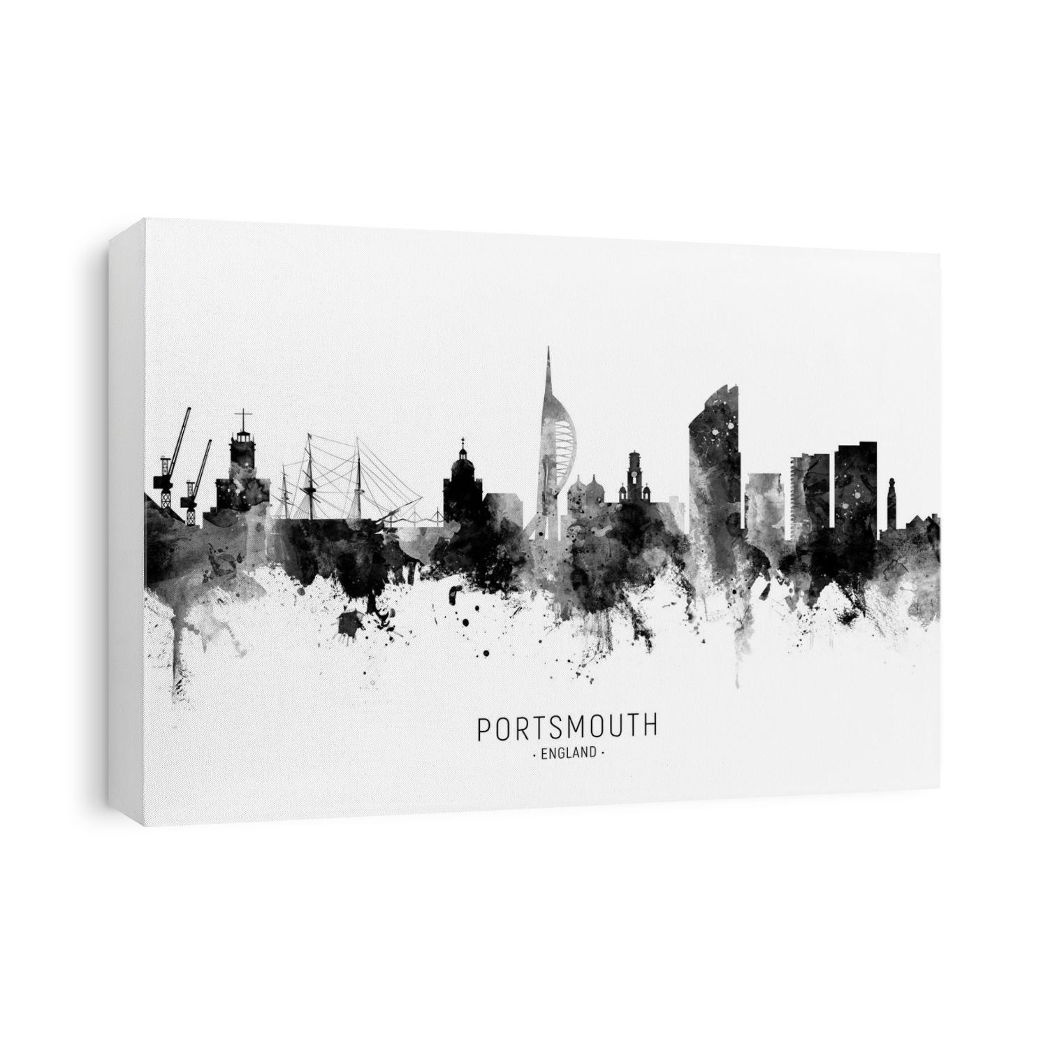 Watercolor art print of the skyline of Portsmouth, England, United Kingdom