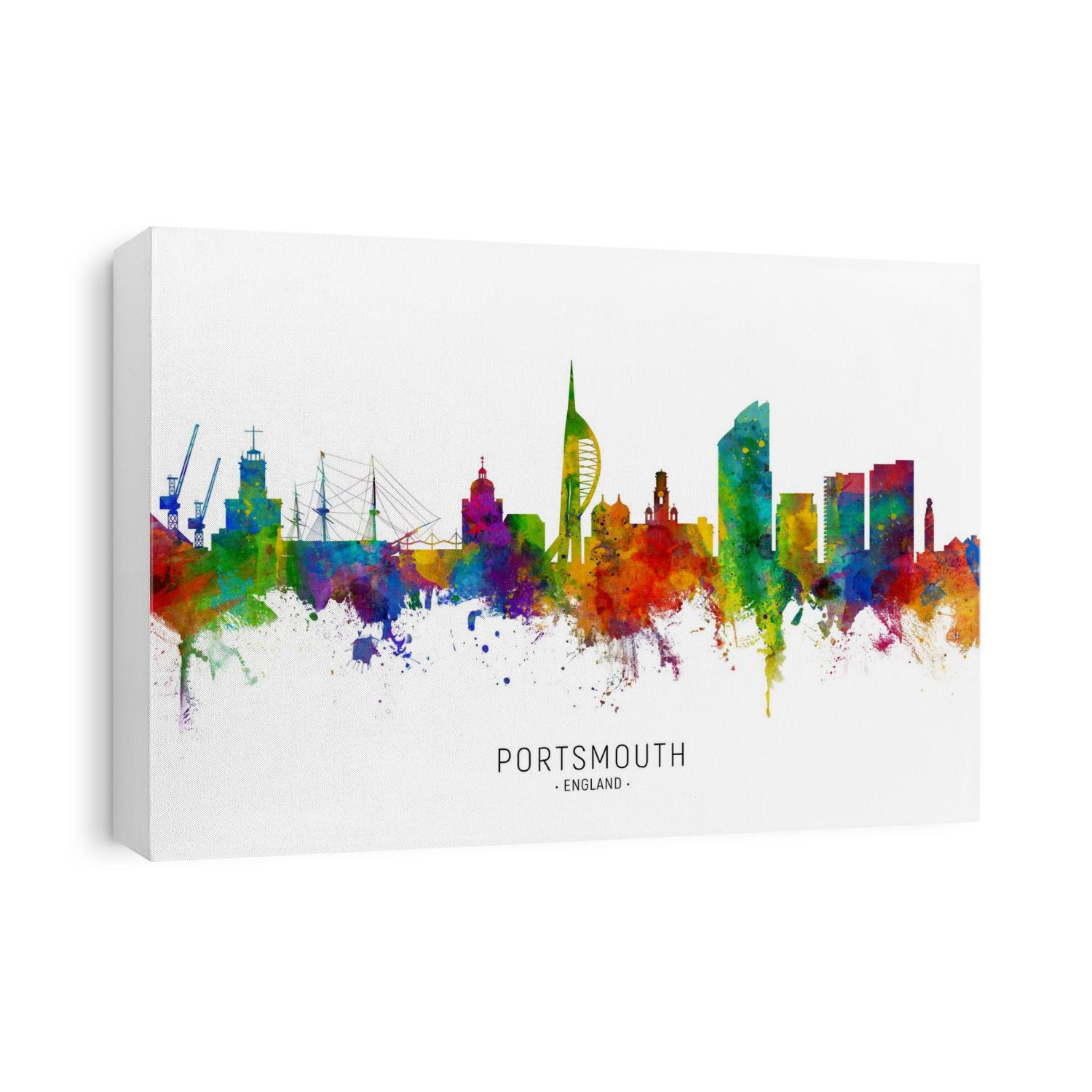 Watercolor art print of the skyline of Portsmouth, England, United Kingdom
