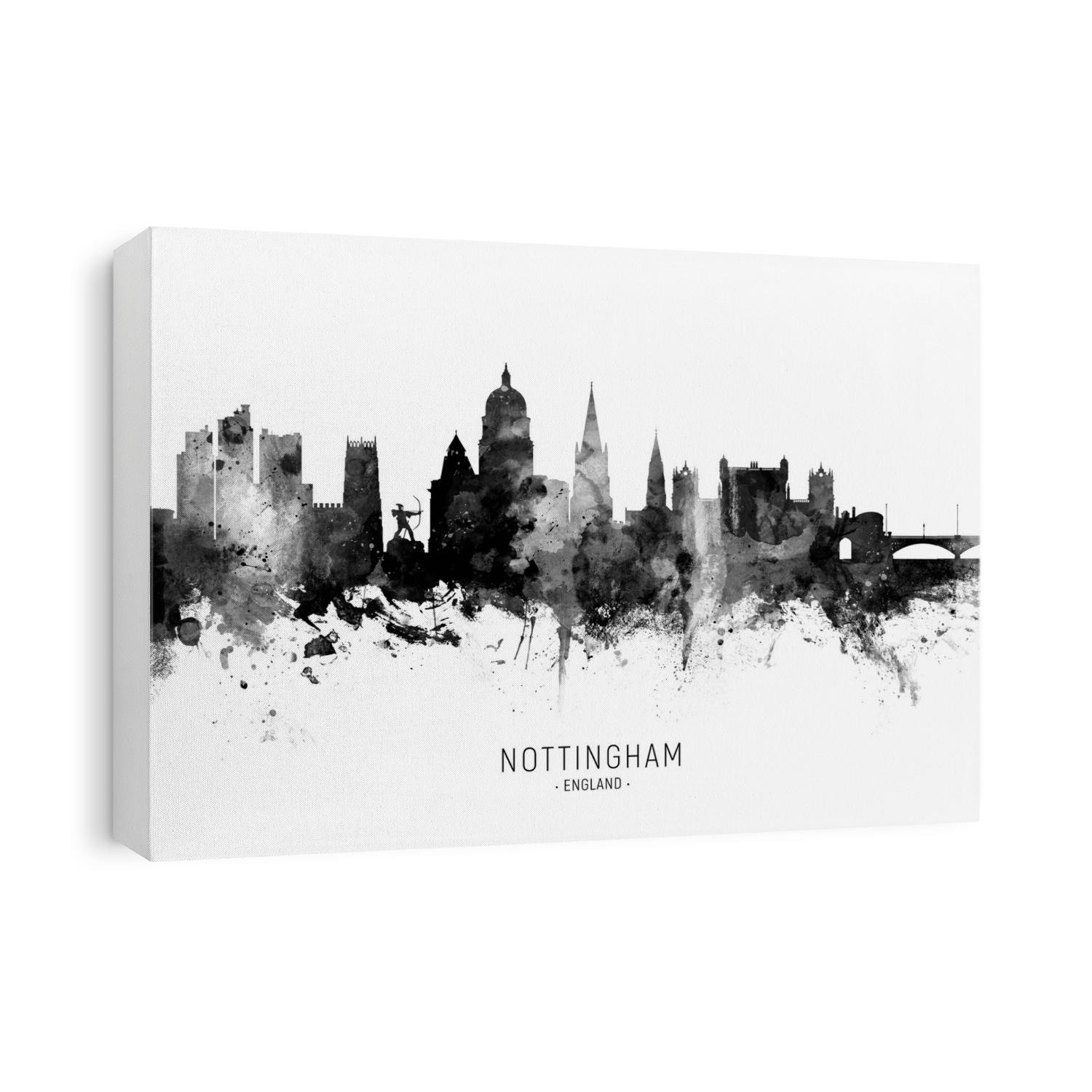 Watercolor art print of the skyline of Nottingham, England, United Kingdom