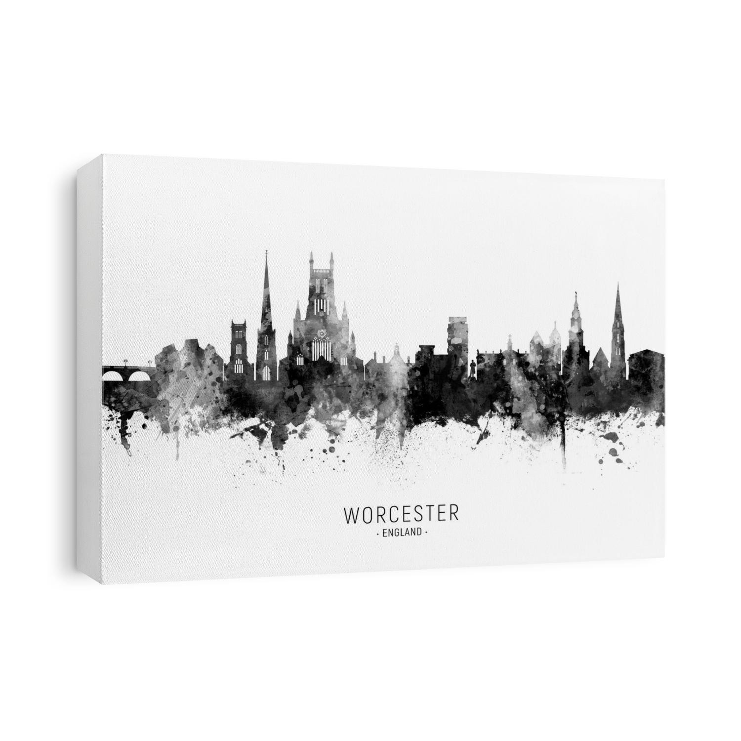 Watercolor art print of the skyline of Worcester, England, United Kingdom
