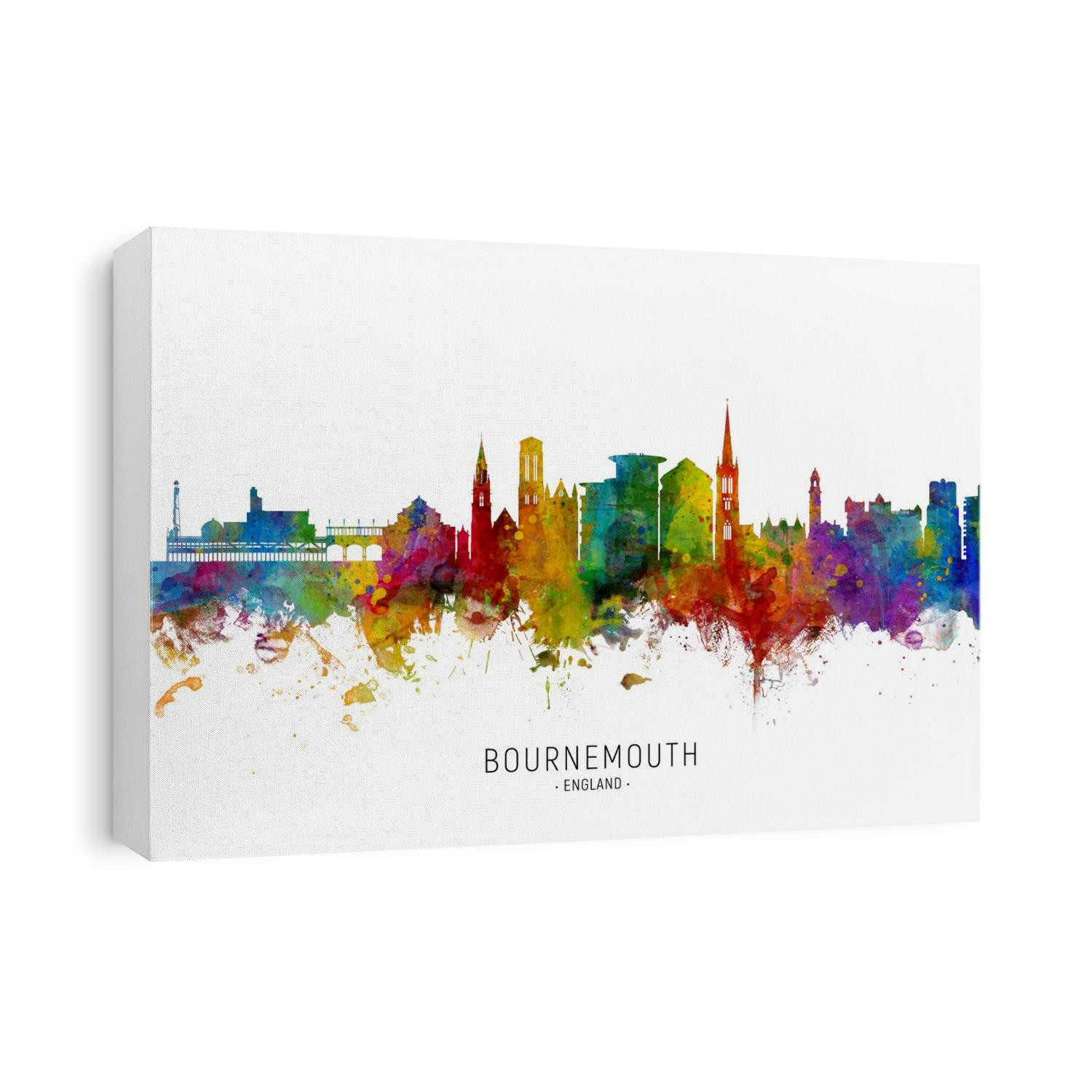 Watercolor art print of the skyline of Bournemouth, England, United Kingdom