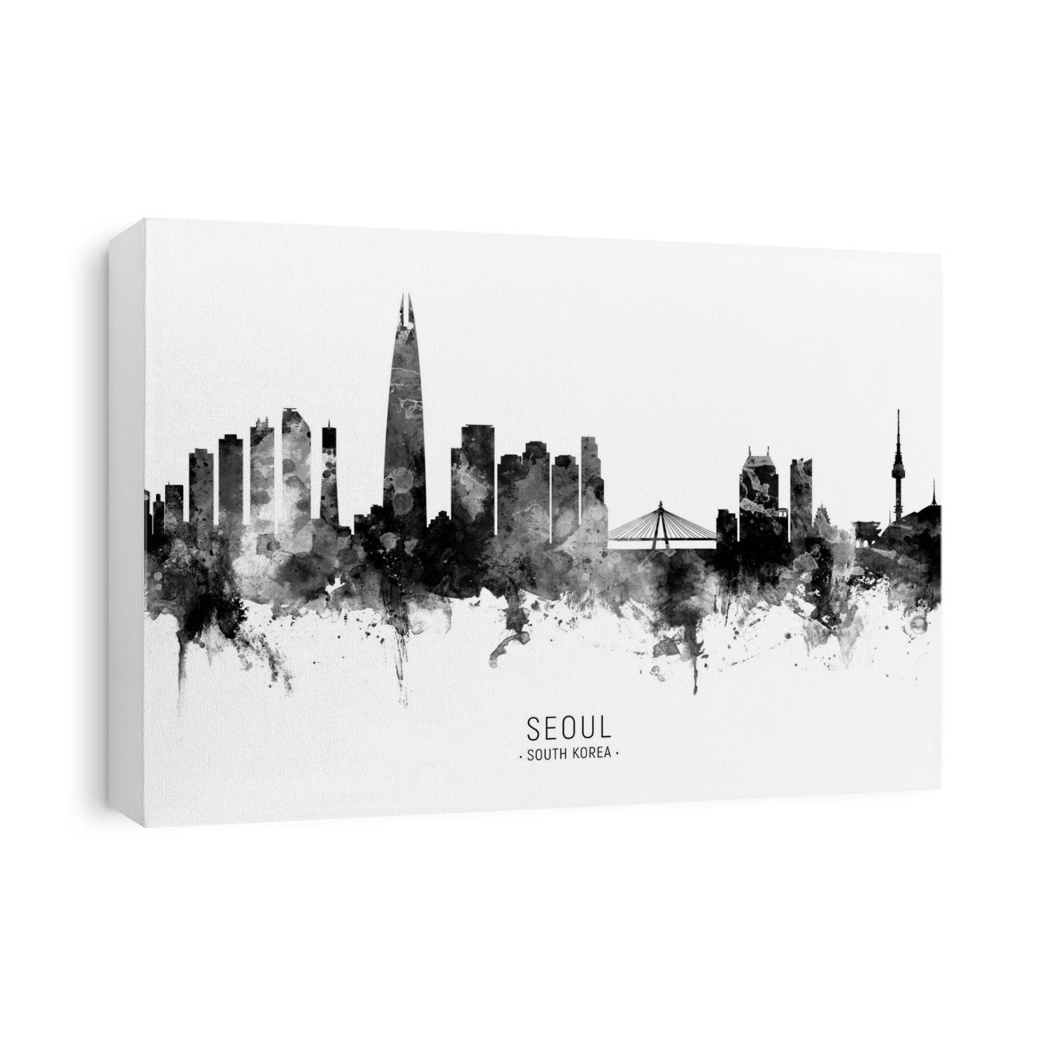 Watercolor art print of the skyline of Seoul, South Korea