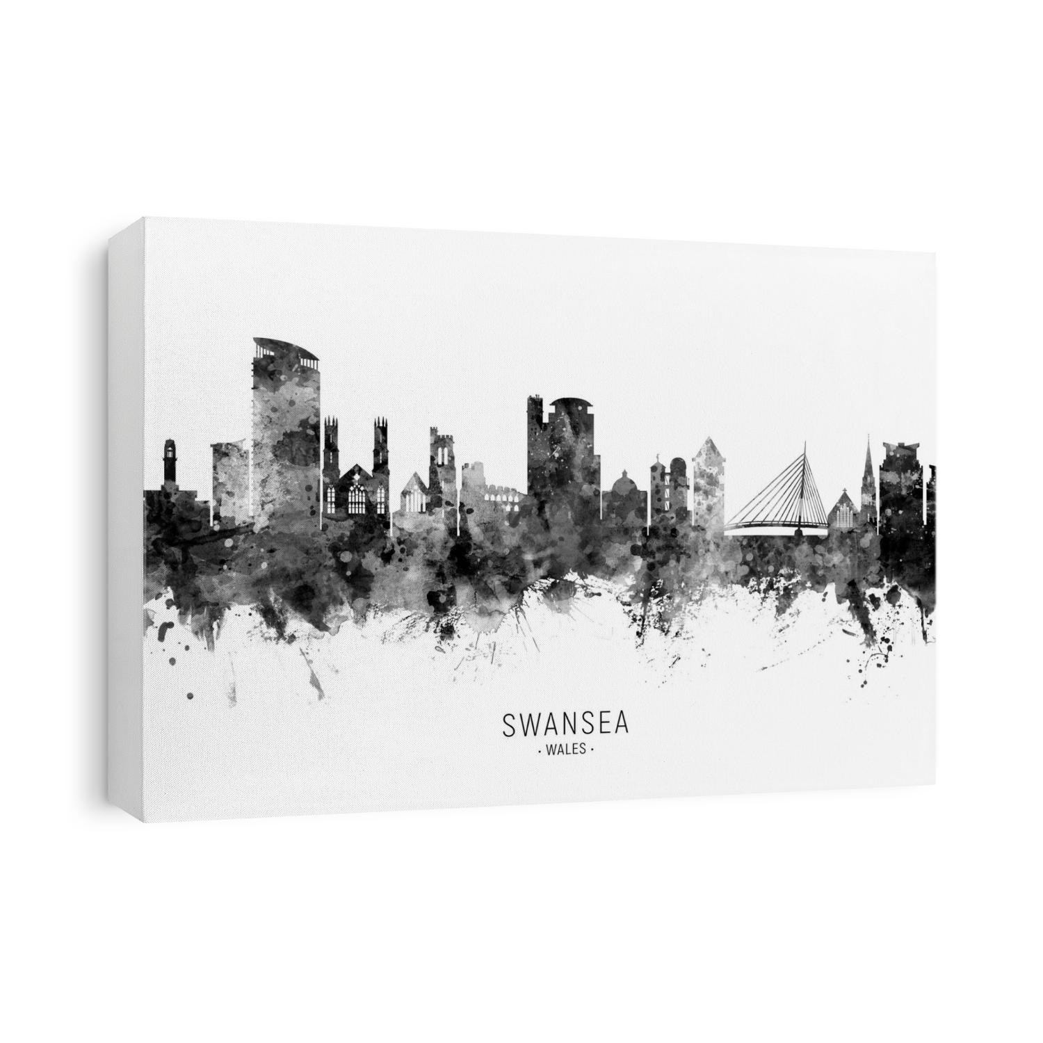 Watercolor art print of the skyline of Swansea, Wales, United Kingdom