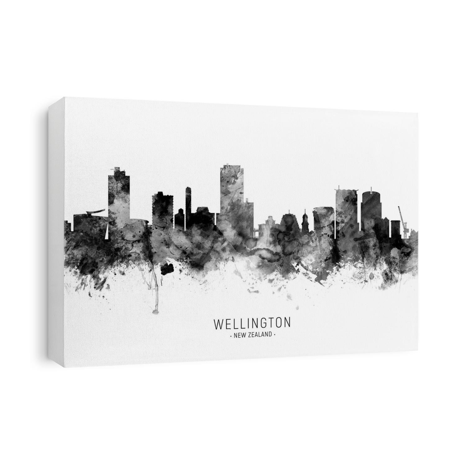 Watercolor art print of the skyline of Wellington, New Zealand