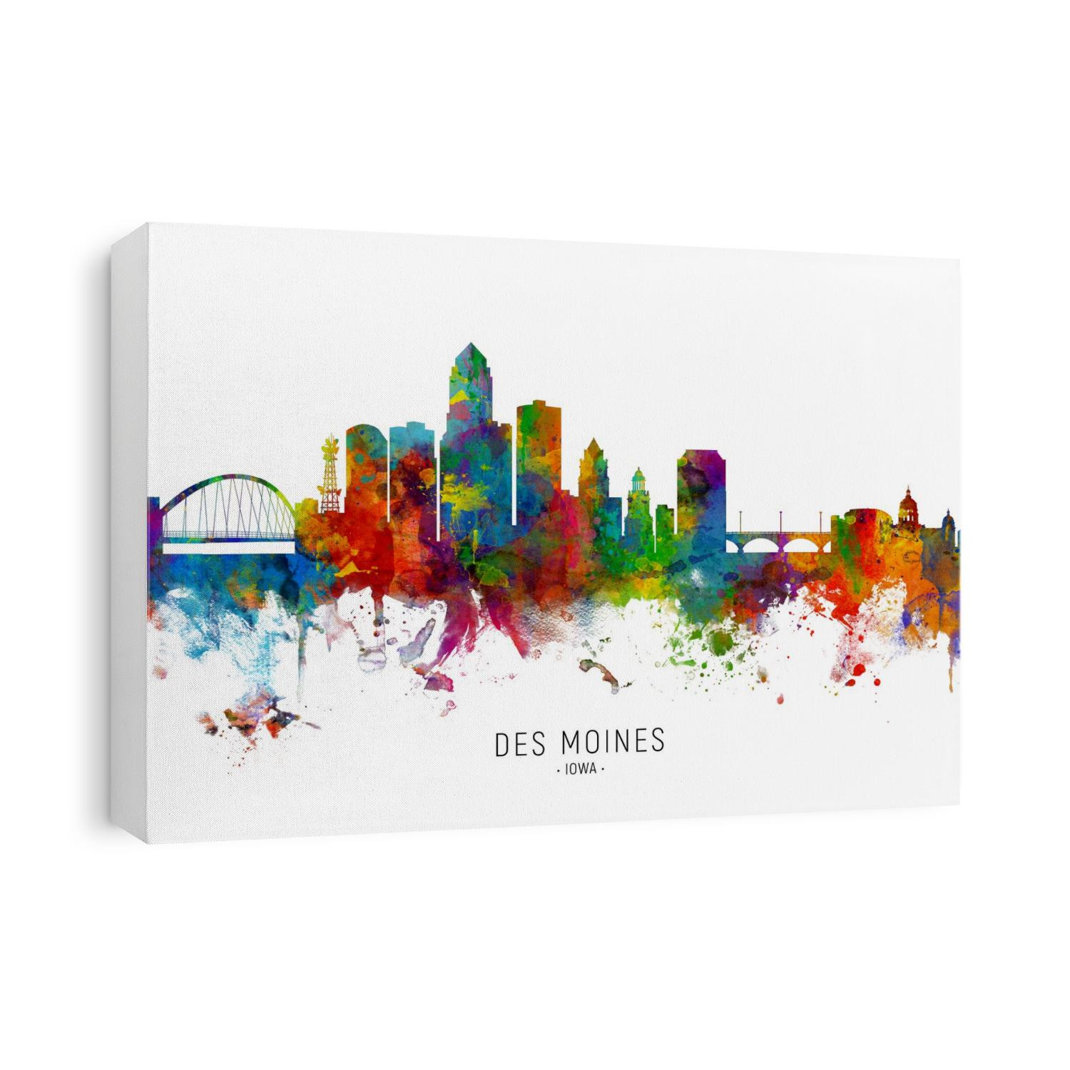 Watercolor art print of the skyline of Des Moines, Iowa, United States