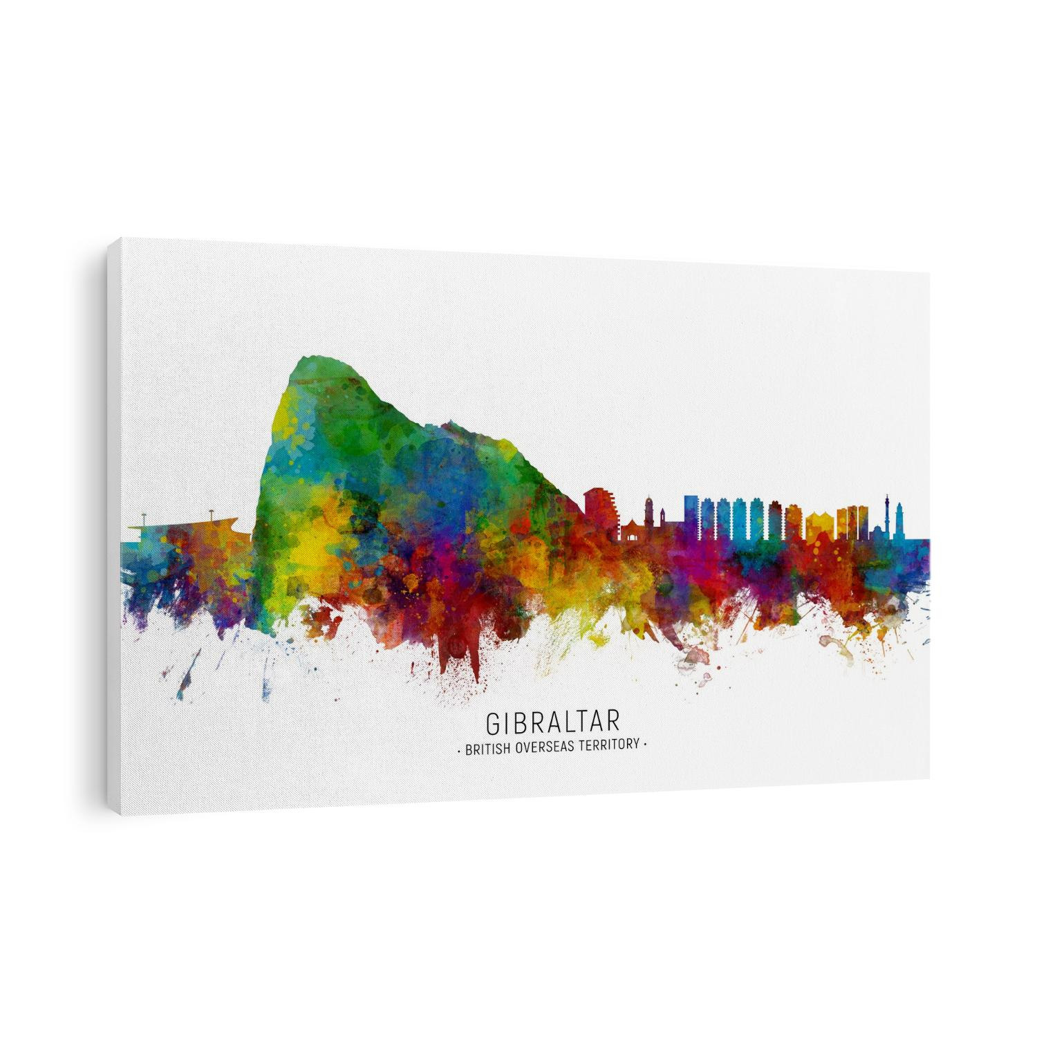 Watercolor art print of the skyline of Gibraltar