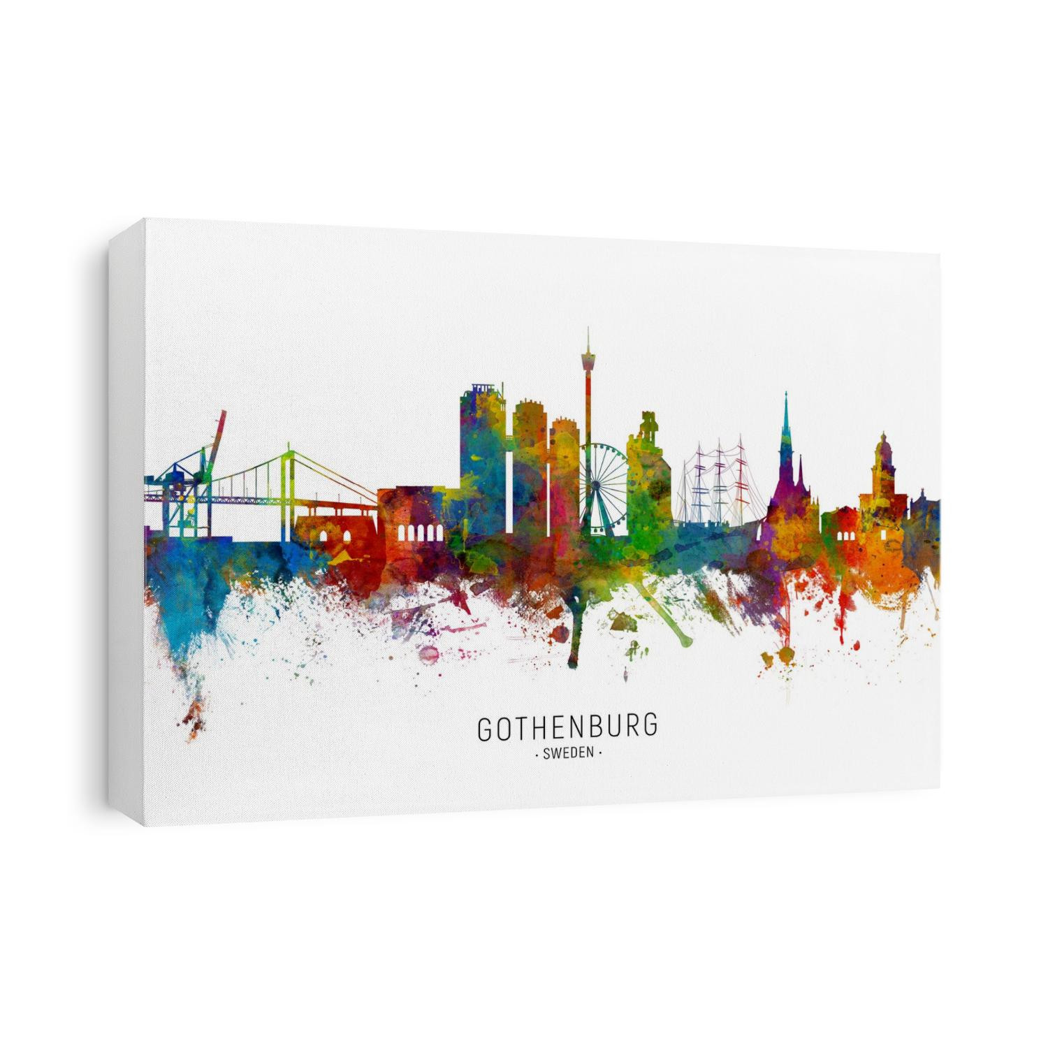Watercolor art print of the skyline of Gothenburg, Sweden (Sverige)