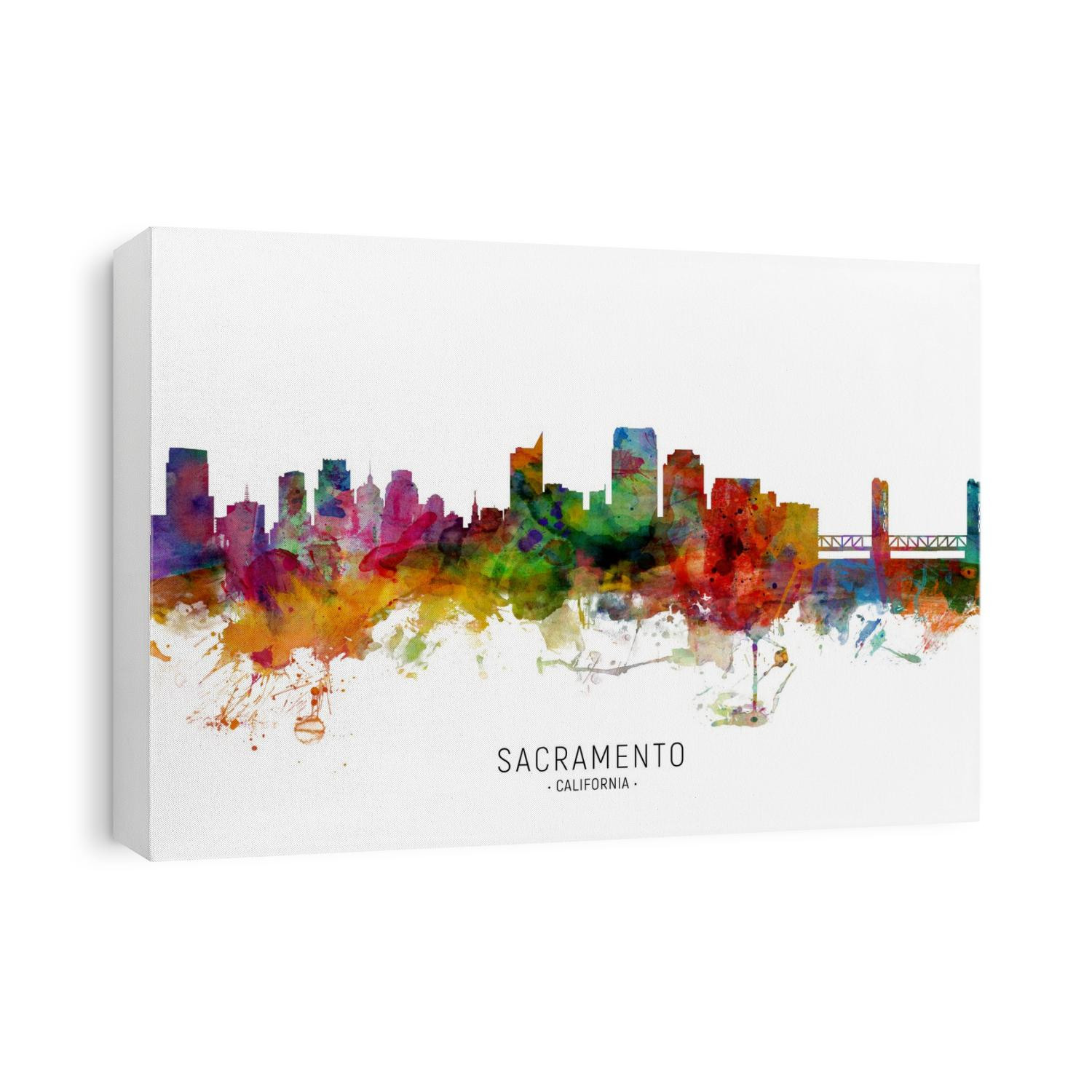 Watercolor art print of the skyline of Sacramento, California, United States